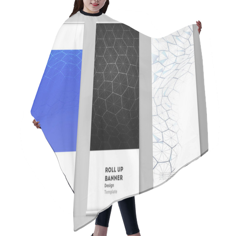 Personality  Vector Layout Of Roll Up Banner Stands, Vertical Flyers, Flags Design Business Templates. Digital Technology And Big Data Concept With Hexagons, Connecting Dots And Lines, Science Medical Background Hair Cutting Cape