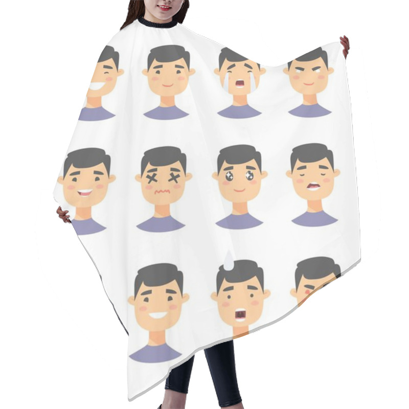 Personality  Set Of Male Emoji Characters. Cartoon Style Emotion Icons. Isolated Boys Avatars With Different Facial Expressions. Flat Illustration Mens Emotional Faces. Hand Drawn Vector Hair Cutting Cape