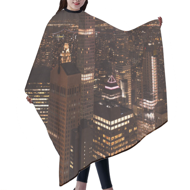 Personality  Aerial View Of Buildings And Night City Lights In New York, Usa Hair Cutting Cape