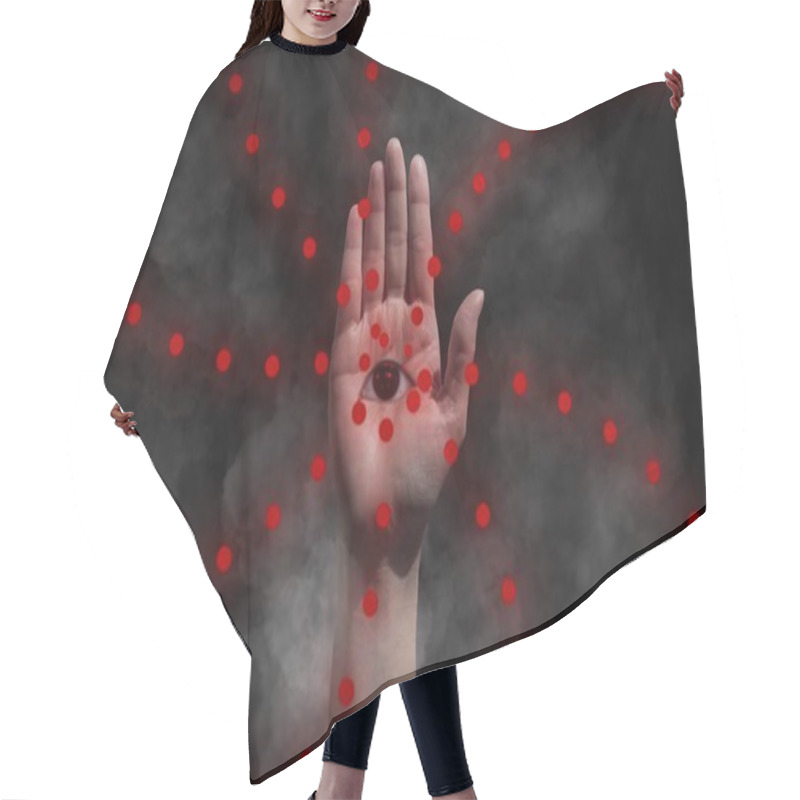 Personality  Red Eye On Hand Occultism Background Concept  Hair Cutting Cape