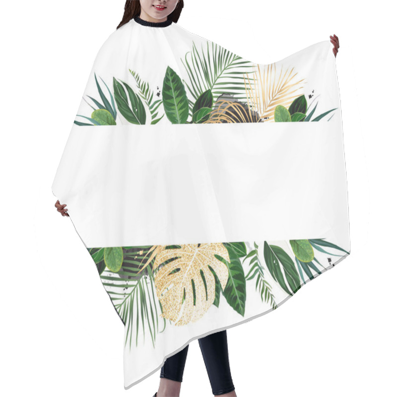 Personality  Tropical Banner Arranged From Exotic Emerald And Golden Glitter Leaves Hair Cutting Cape