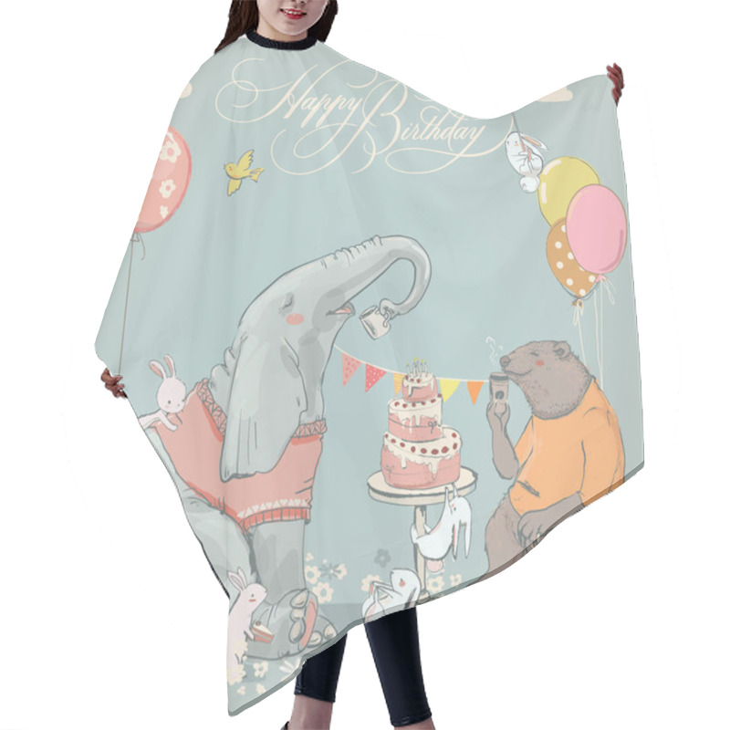 Personality  Birthday Card With Cute Bear, Elefant And Hares Hair Cutting Cape