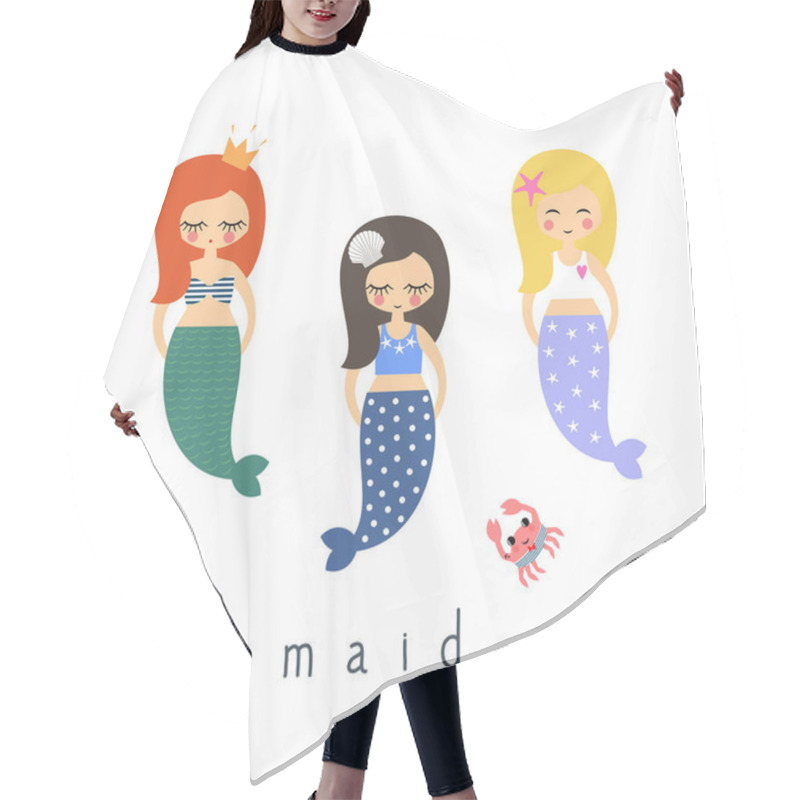 Personality  Cute Mermaids Girls Set On White Background. Hair Cutting Cape