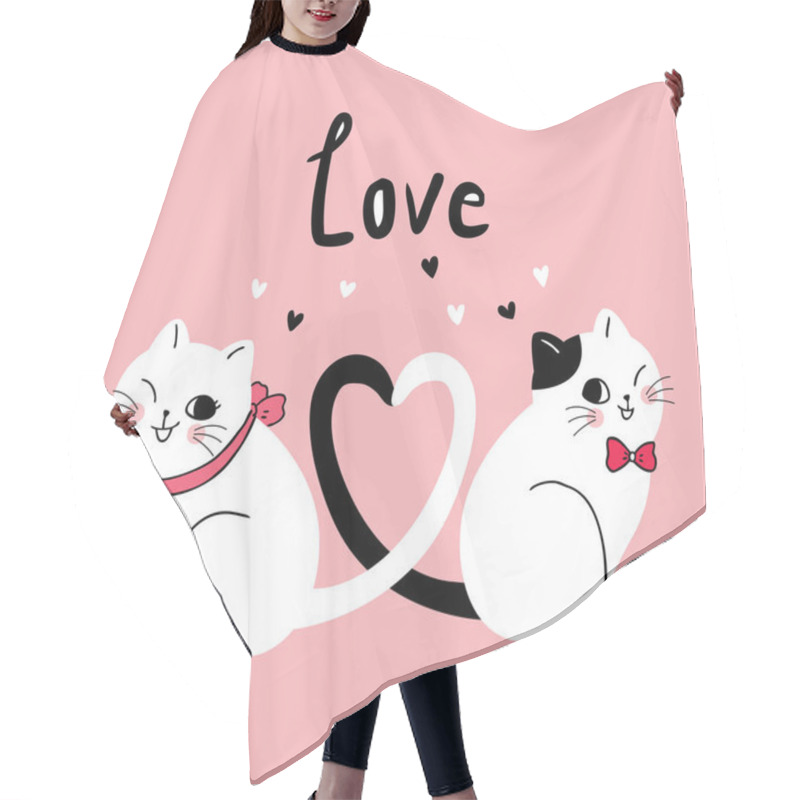 Personality  Cartoon Cute Valentines Day Couple  Cats Vector. Hair Cutting Cape