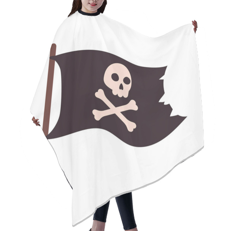 Personality  Pirate Adventure Flag Concept. Black Flag With Skull And Bones, Skeleton. Danger, Travel And Adventure. Poster Or Banner. Cartoon Flat Vector Illustration Isolated On White Background Hair Cutting Cape