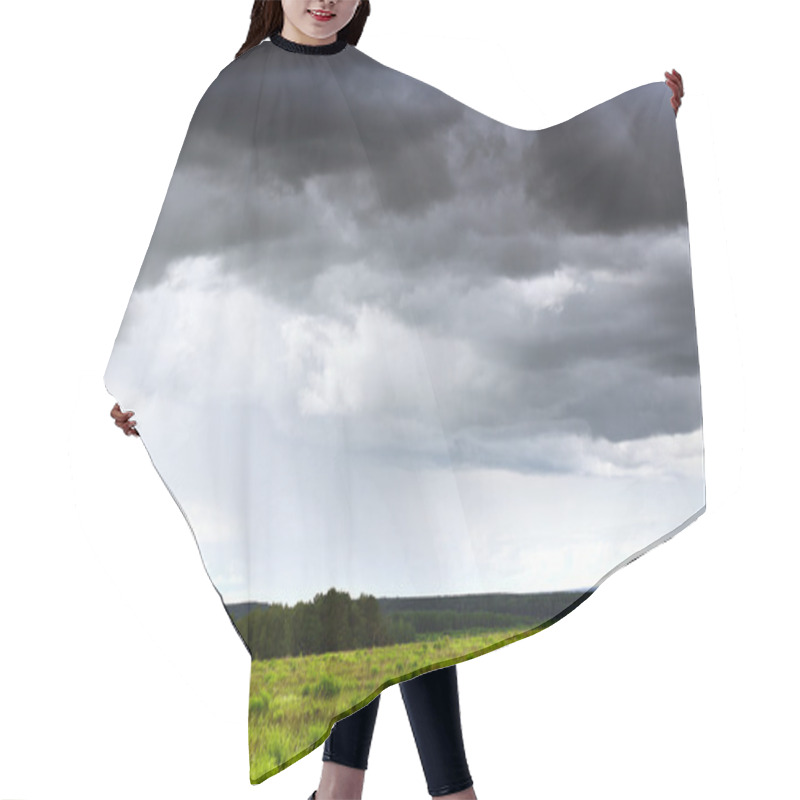 Personality  Dark Stormy Clouds Over A Green Wheat Field Hair Cutting Cape