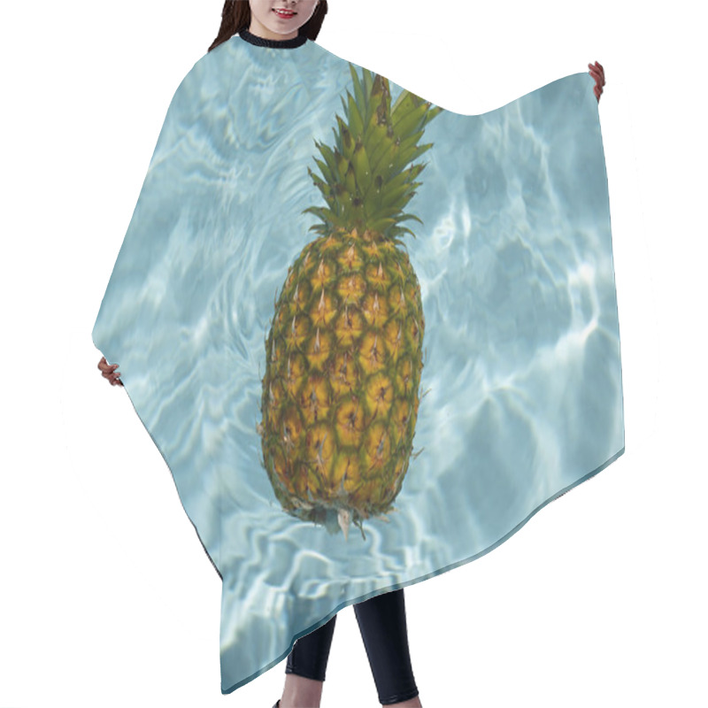 Personality  Summer Background. Summertime. Pineapple In Pool. Summer Vacation Concept. Summer Travel Vacation Concept. Summer Rest Hair Cutting Cape