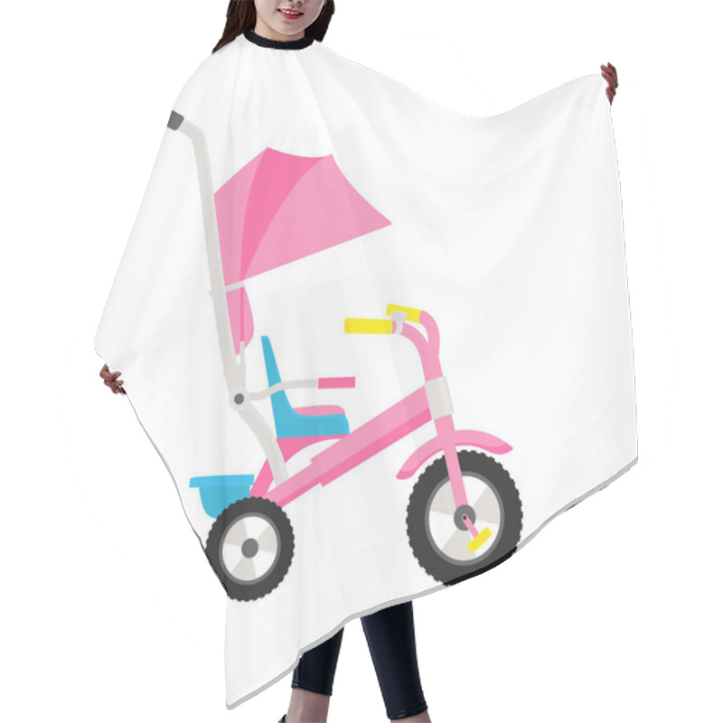 Personality  Vector Illustration Of Pink Children Bike. Wheeled Eco Transport For Kids. Simple Flat Style Hair Cutting Cape