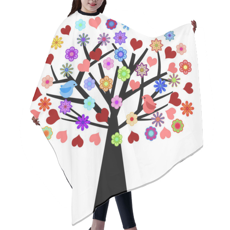 Personality  Valentines Day Tree With Love Birds Hearts Flowers Illustration Hair Cutting Cape