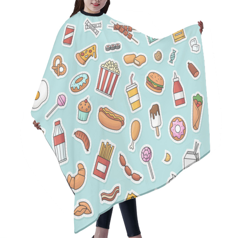 Personality  Vector Collection Of Fast Food Stickers Hair Cutting Cape