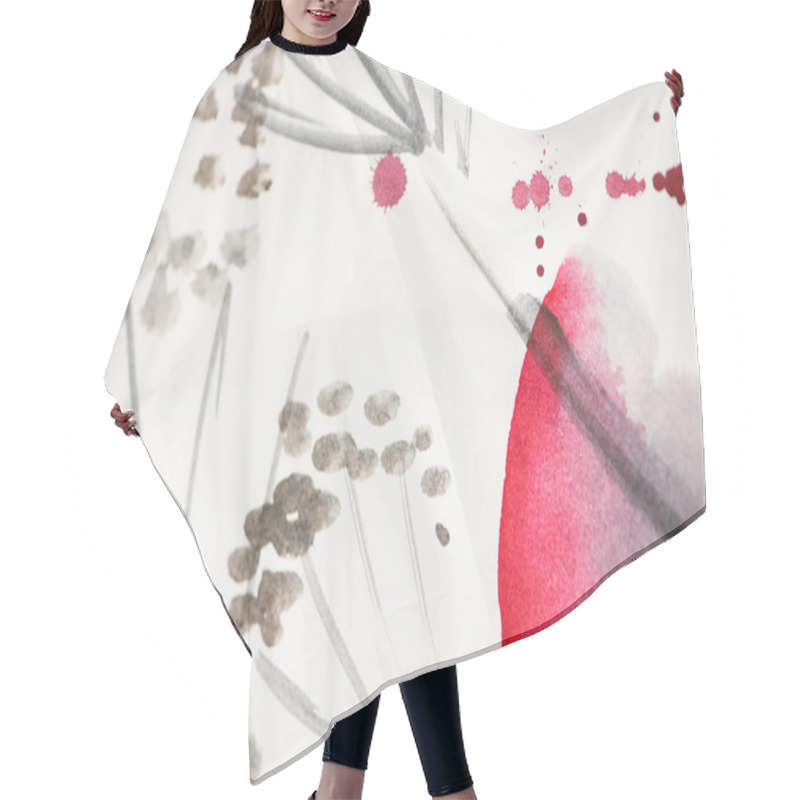 Personality  Japanese Painting With Flowers And Pink Circle On White Background Hair Cutting Cape