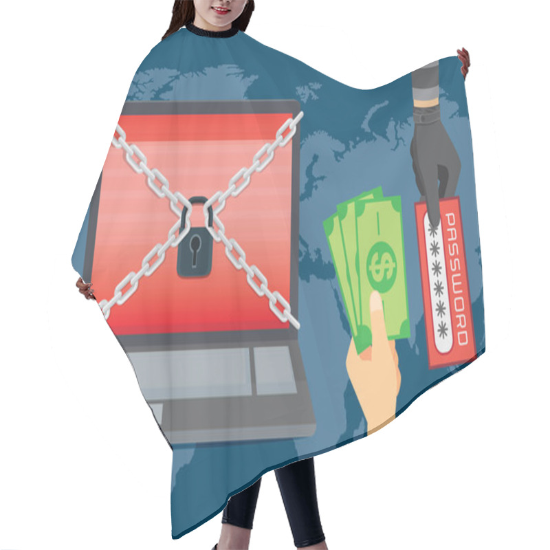 Personality  Victim Hand Exchange Money To Password In Dark Hacker Hand. Hair Cutting Cape