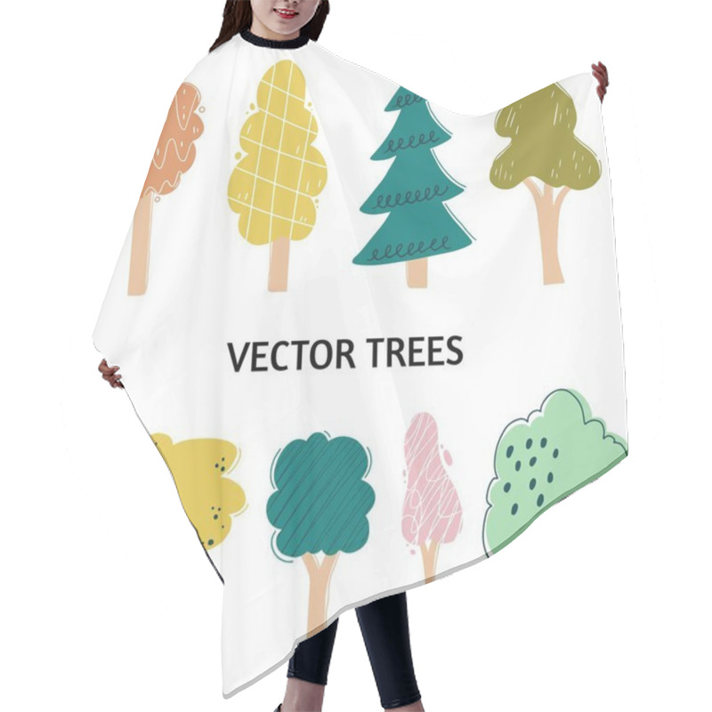 Personality  Set Of Cartoon Tree. Vector Illustration. Hair Cutting Cape