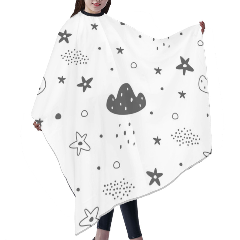 Personality  Vector Kids Pattern With Stars, Dots And Clouds. Vector Seamless Background, Black And White, Scandinavian Style. Hair Cutting Cape