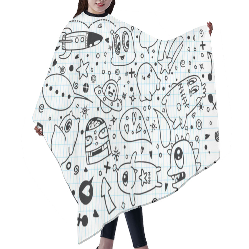 Personality  Hand Drawn Aliens And Monsters Cartoon Doodle Hair Cutting Cape