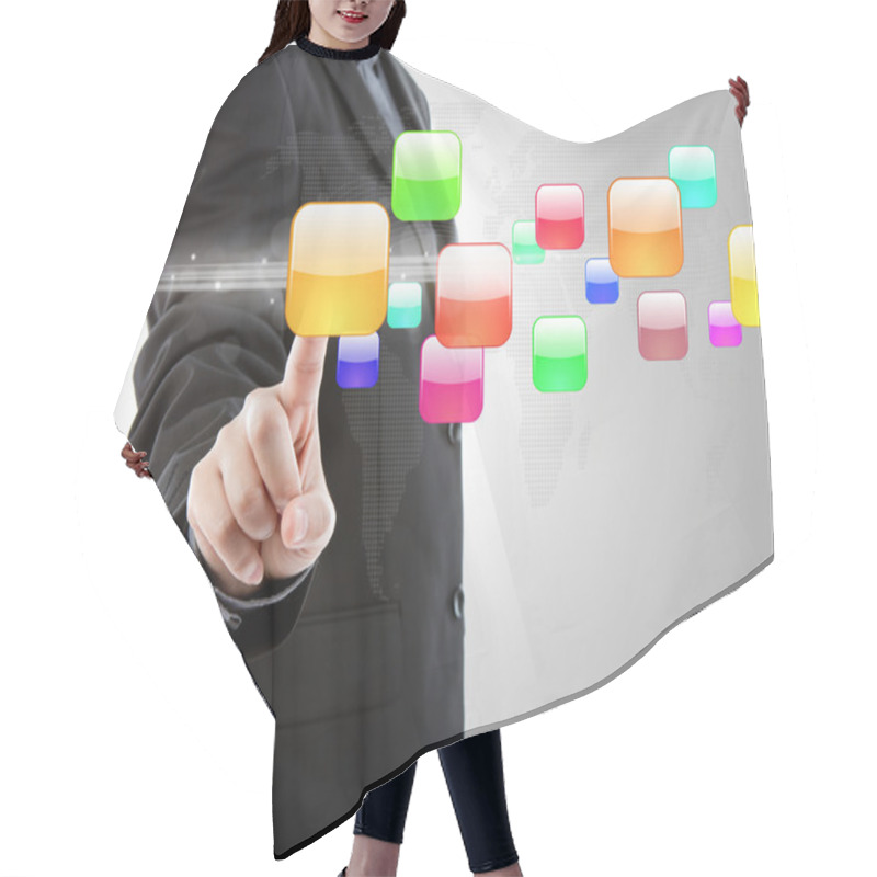 Personality  Business Man Pushing A Button On A Touch Screen Interface Hair Cutting Cape