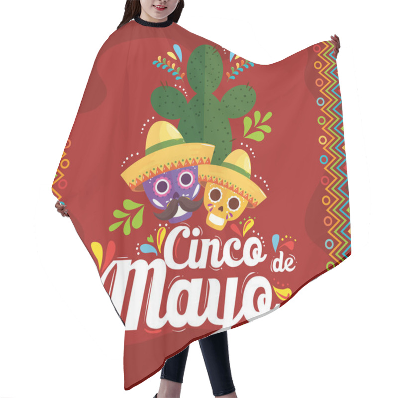 Personality  Mexican Skulls With Hats And Cactus Of Cinco De Mayo Vector Design Hair Cutting Cape