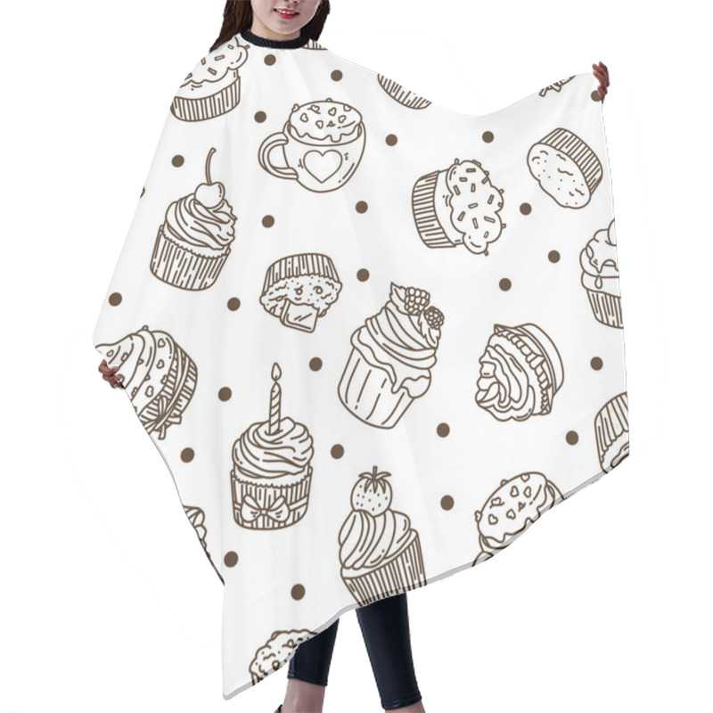 Personality  Pattern With Doodle-style Cupcakes. Dark Outline On A White Background. Hair Cutting Cape