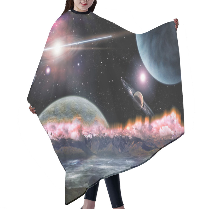 Personality  Fantastic View From The Ground 3D Rendering. Space And Planets Hair Cutting Cape