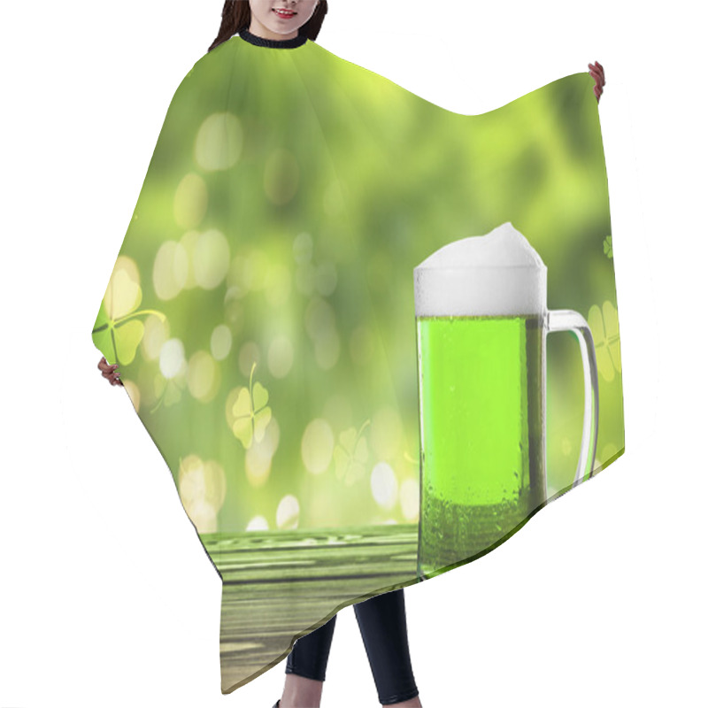 Personality  Tasty Green Beer On Wooden Table, Space For Text. St. Patrick's Day Celebration Hair Cutting Cape