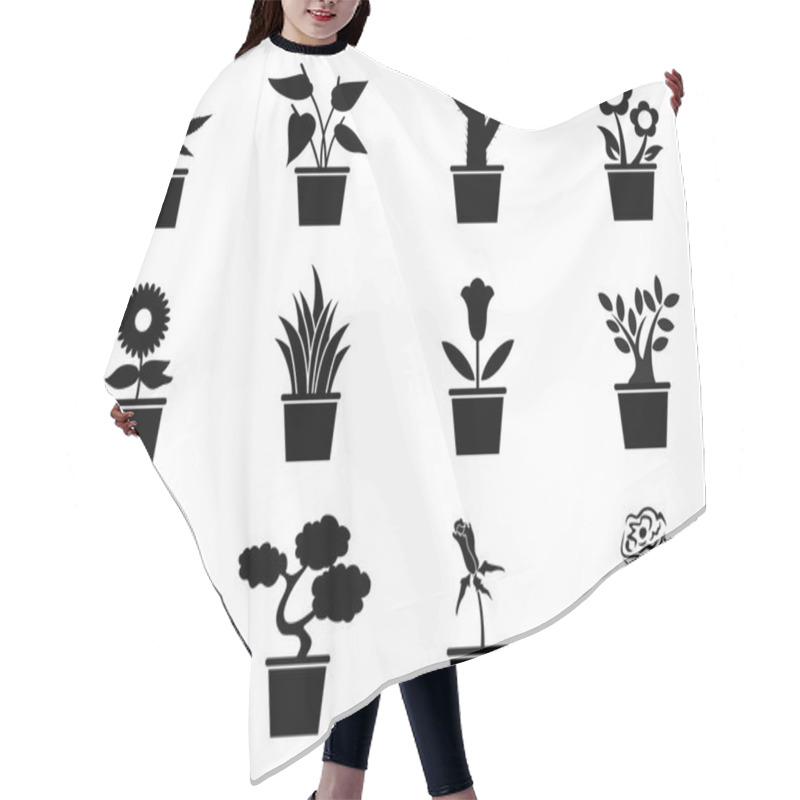 Personality  Pot Plants Icons Set Hair Cutting Cape