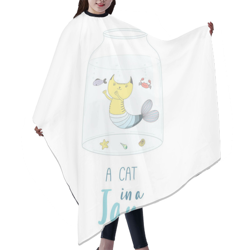 Personality  A Cat In A Jar Illustration Hair Cutting Cape