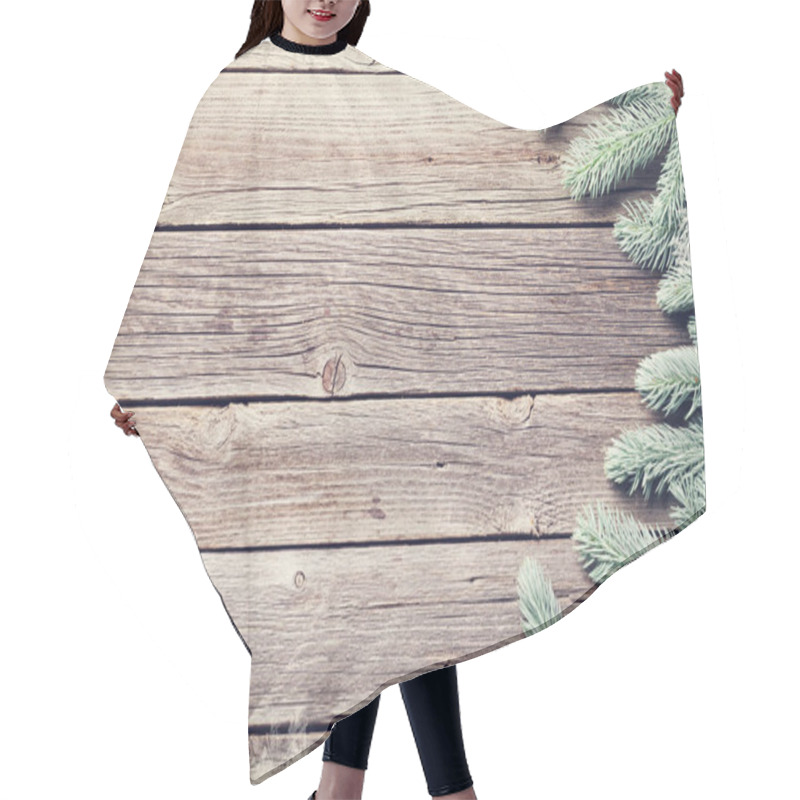 Personality  Wooden Background With Fir Tree Hair Cutting Cape