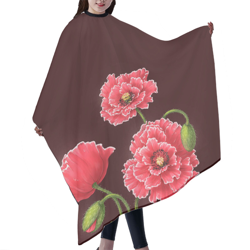 Personality  Hand Drawn Poppies Bouquet Hair Cutting Cape