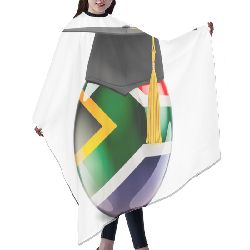 Personality  Education In South Africa Concept. South African Flag With Graduation Cap, 3D Rendering Isolated On White Background Hair Cutting Cape