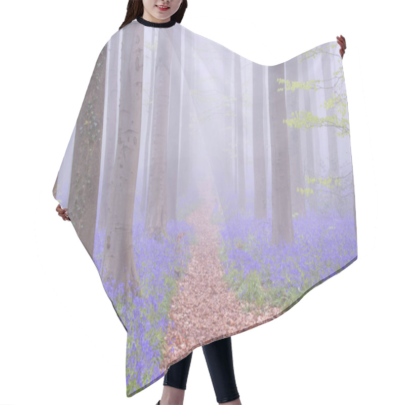 Personality  Path Through A Foggy Blooming Bluebell Forest In Belgium Hair Cutting Cape