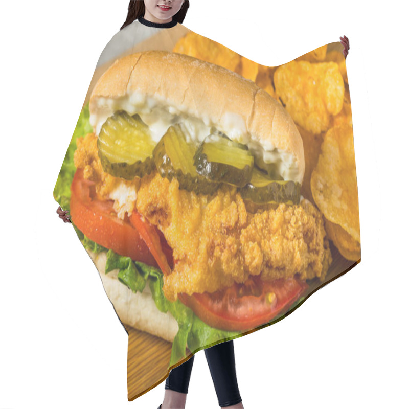 Personality  Southern Homemade Catfish Poboy Sandwich With Lettuce Tomato And Pickle Hair Cutting Cape