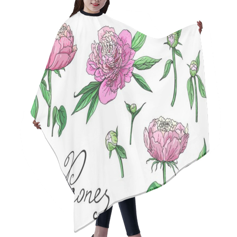 Personality  Peonies. Plant Growing And Gardening. Illustration On White Hair Cutting Cape