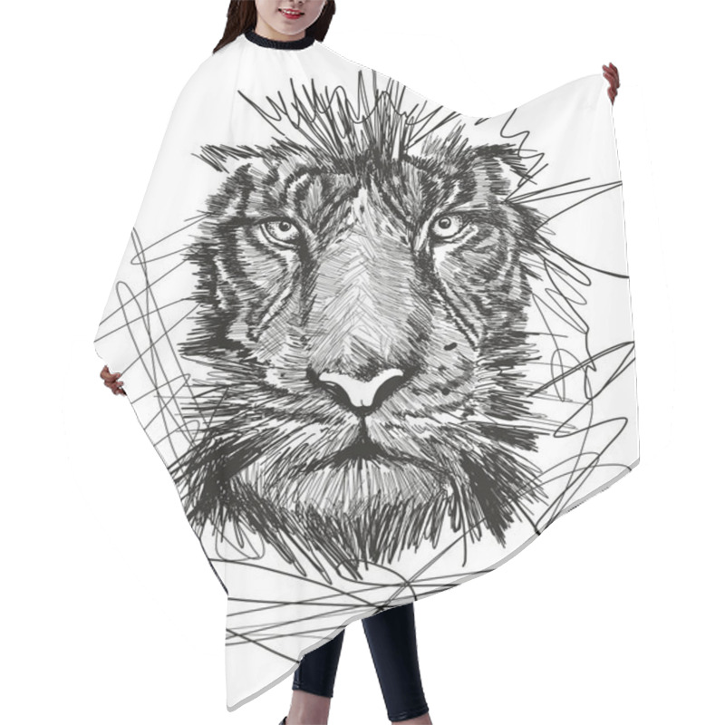 Personality  Sketch Of Tiger Face Vector Illustration Hair Cutting Cape