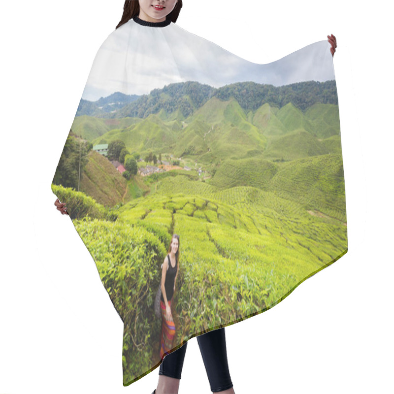 Personality  Landscape With Young Tourist On Bharat Tea Plantation In Cameron Highlands Mountains In National Park In Malaysia. Agriculture Of South East Asia. Hair Cutting Cape