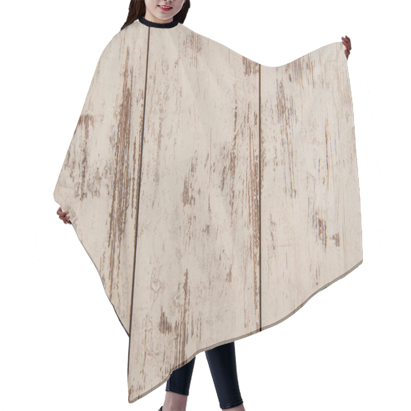 Personality  Background Of Rough, Wooden Boards, Painted In White, Top View Hair Cutting Cape