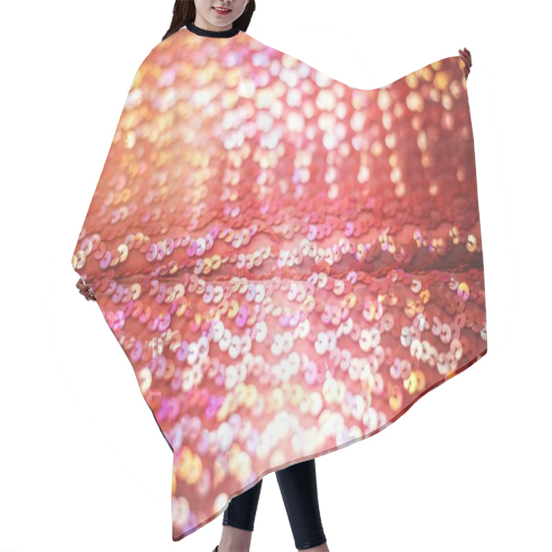 Personality  Sparkling Red Sequin Fabric Glimmers With Vibrant Hues. Hair Cutting Cape