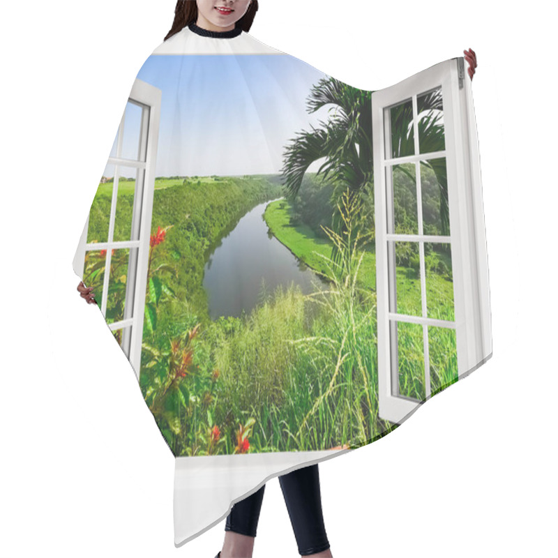 Personality  Tropical Landscape View From An Open Window On A River In The Jungle Hair Cutting Cape