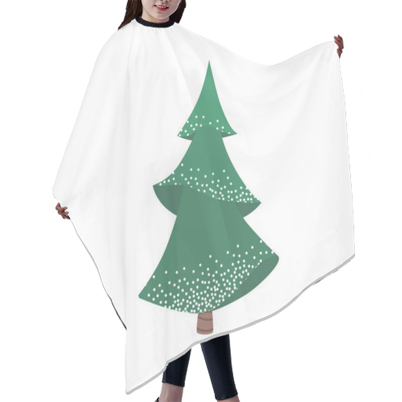 Personality  Fir Tree With Snow Texture. Pine Xmas Vector Illustration Isolated On White Background. Simple Flat Cartoon Green Spruce Plant For Christmas Decorating. Hair Cutting Cape