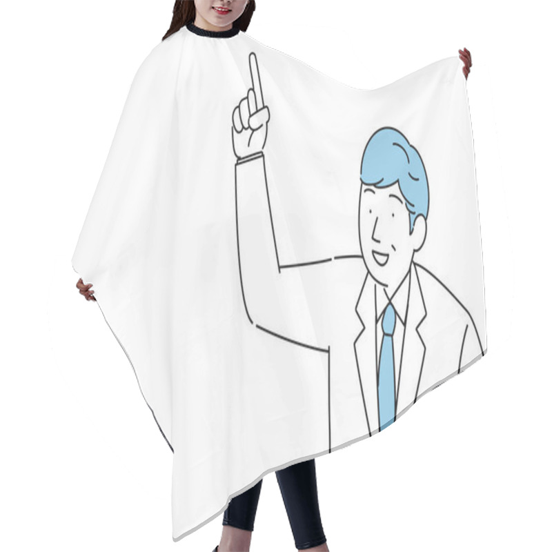 Personality  A Male Doctor Pointing At The Top With A Smile Hair Cutting Cape