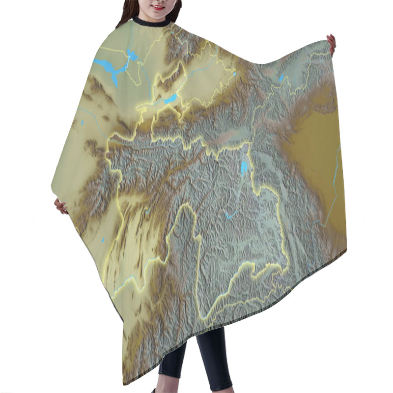 Personality  Tajikistan Area On The Topographic Relief Map In The Stereographic Projection - Raw Composition Of Raster Layers With Light Glowing Outline Hair Cutting Cape