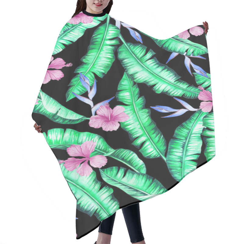 Personality  Seamless Banana Leaves Pattern With Hibiscus And Heliconia Flowers Hair Cutting Cape