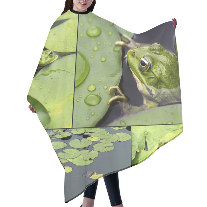 Personality  Frog On Lily Pad Collage Hair Cutting Cape