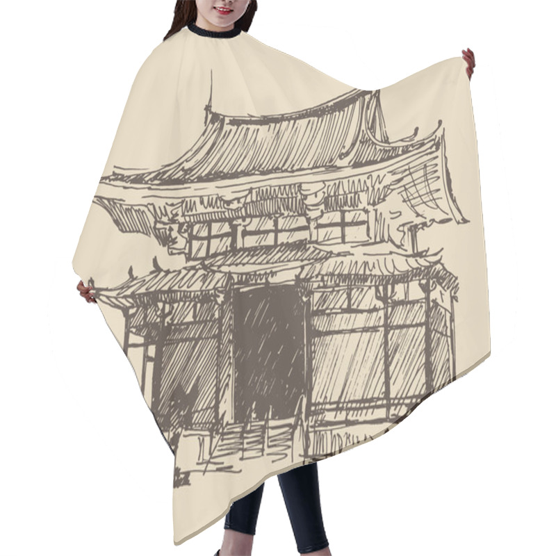 Personality  Sketch Of Japan Pagoda Hair Cutting Cape