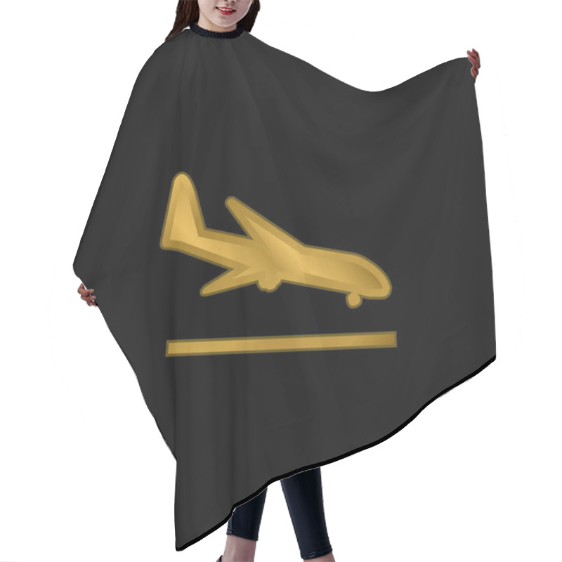 Personality  Airplane Landing Gold Plated Metalic Icon Or Logo Vector Hair Cutting Cape