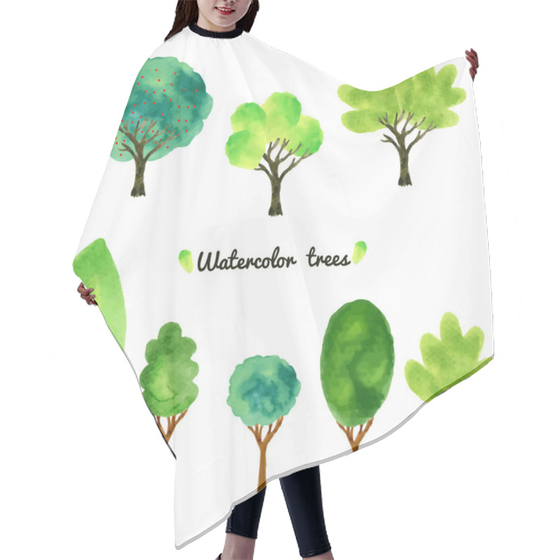 Personality  Watercolor Style Vector Illustration Of A Collection Of Trees, Shrubs, And Grasses, Isolated On White. Hair Cutting Cape