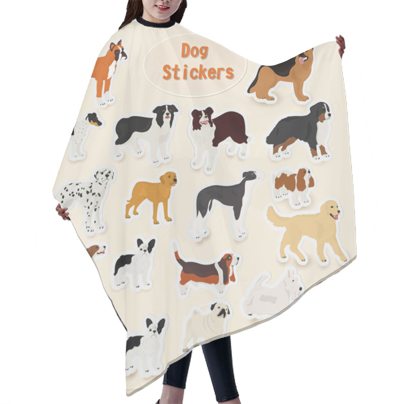 Personality  Set Of Vector Dog Stickers On A Light Background Hair Cutting Cape