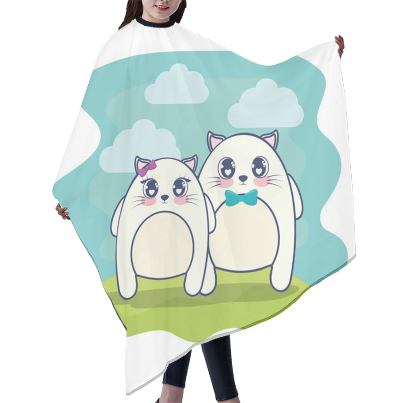 Personality  Cute Cats Couple Characters Vector Illustration Hair Cutting Cape