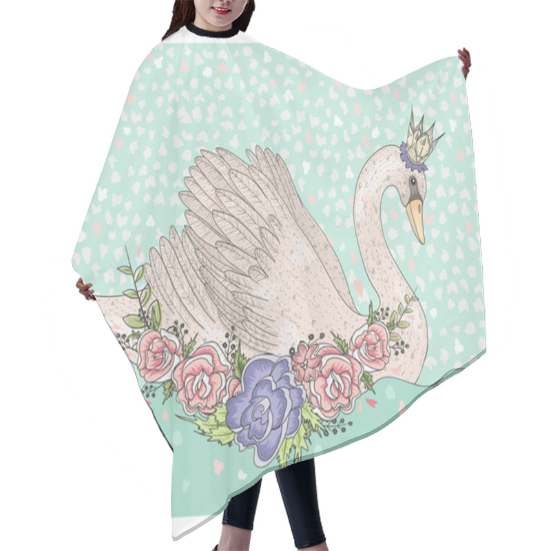 Personality  Cute Swan With Crown And Flowers. Fairytale Background For Kids  Hair Cutting Cape