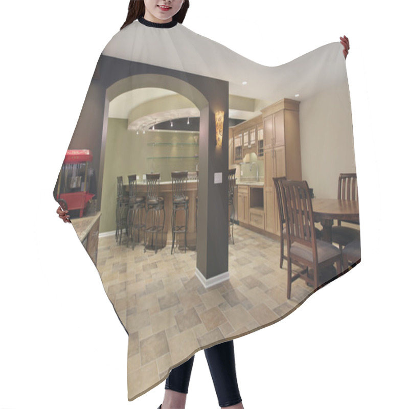 Personality  Lower Level Basement With Bar Hair Cutting Cape