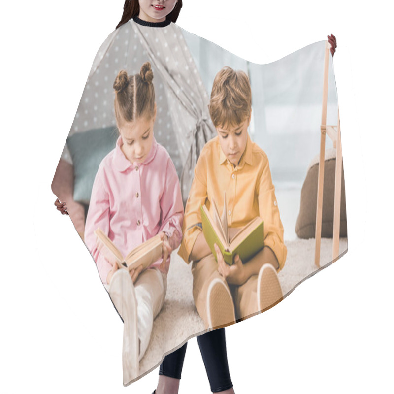 Personality  Beautiful Kids Sitting On Carpet And Reading Books Together  Hair Cutting Cape